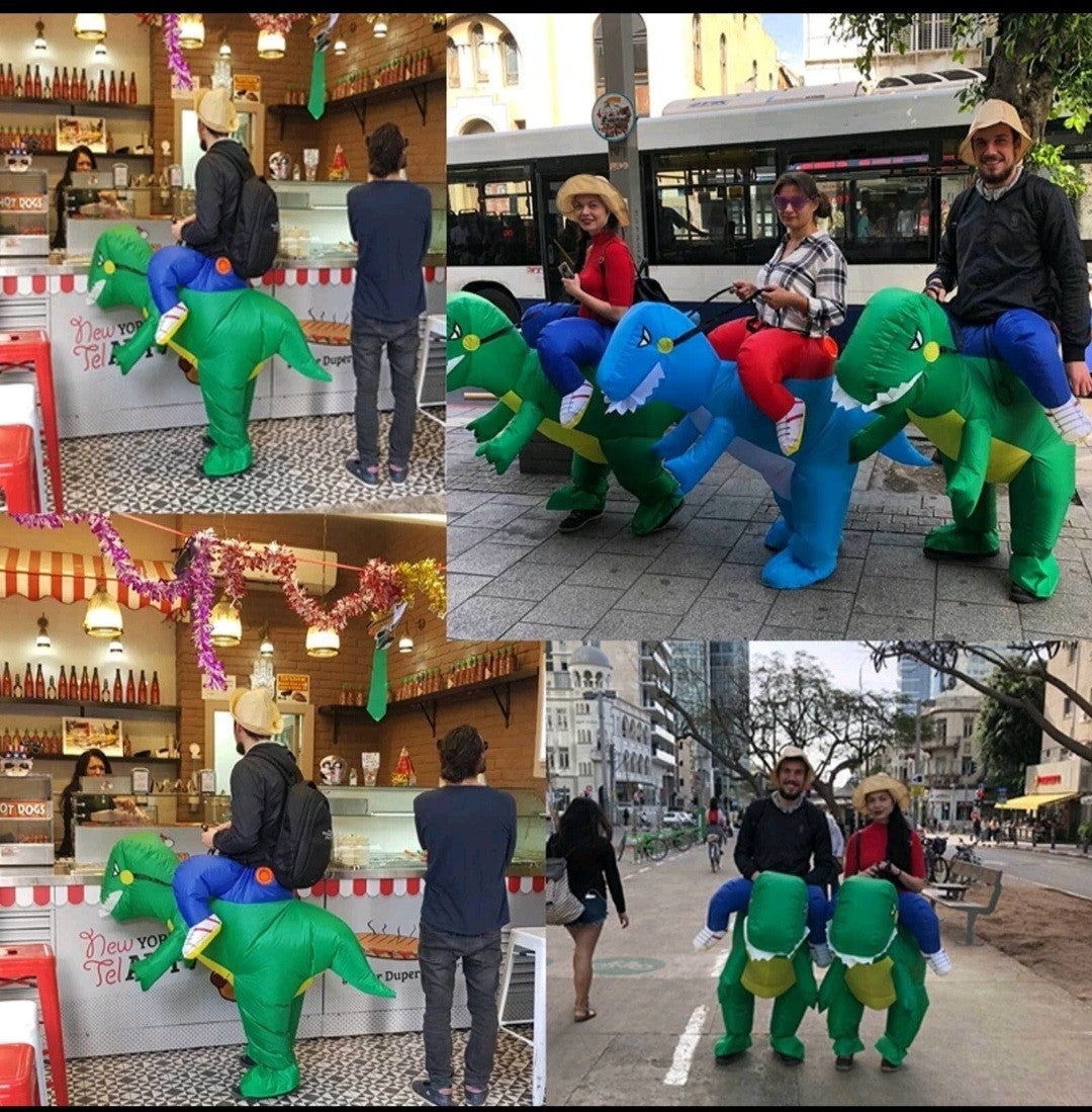 Inflatable Green Dinosaur Rider Costume Suit Fan Costume Dress Party Funny Adult