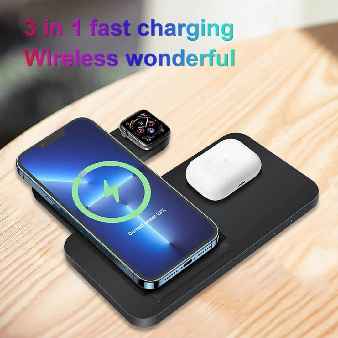 3 In 1 Fast Wireless Charger Dock Stand For Apple iPhone, Apple Watch, AirPods.