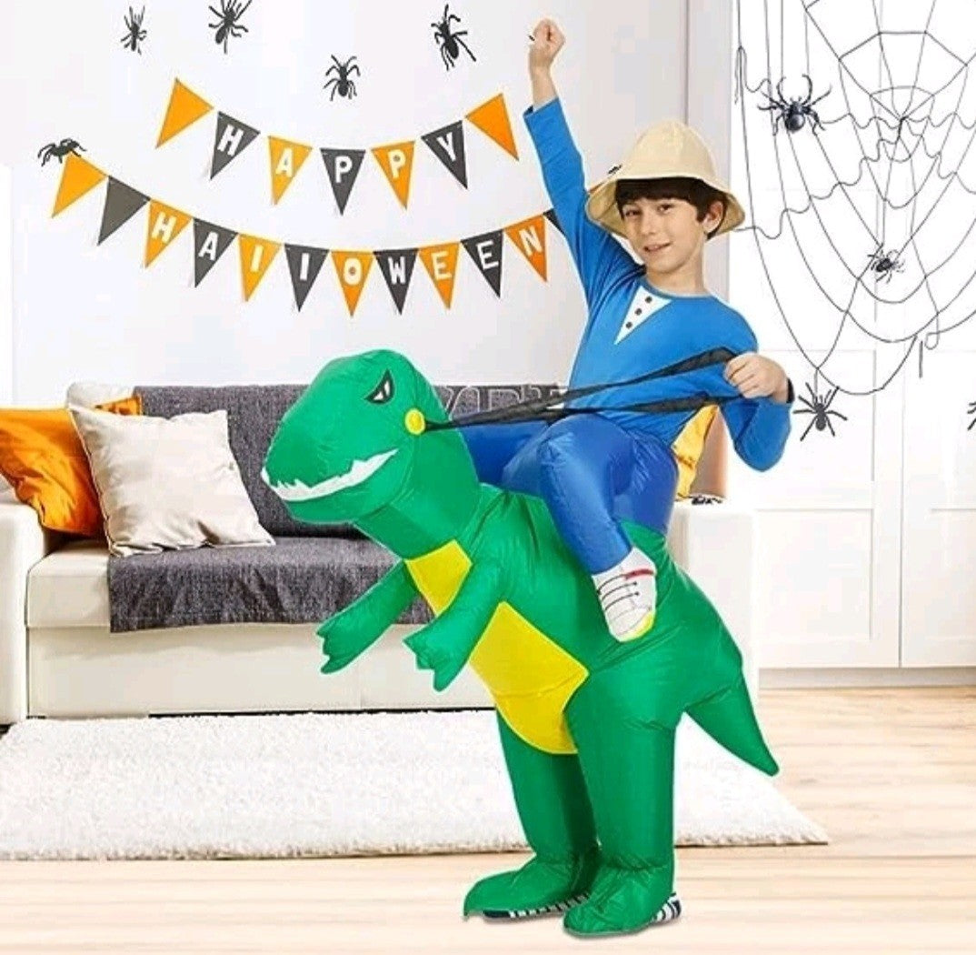 Inflatable Green Dinosaur Rider Costume Suit Fan Costume Dress Party Funny Adult