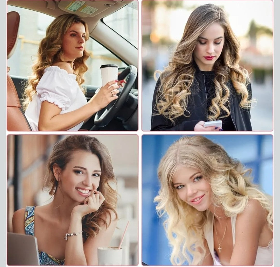 Big French Wave Hair Curler 32mm V-Shaped Waver Iron with 4 Heat Settings – Pink