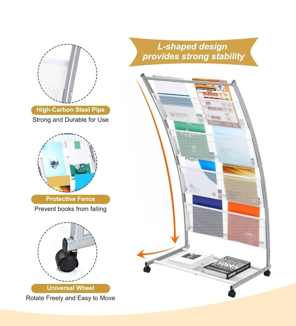 L-shaped Magazine Display Racks Floor Standing 4 Layers Brochure Stand