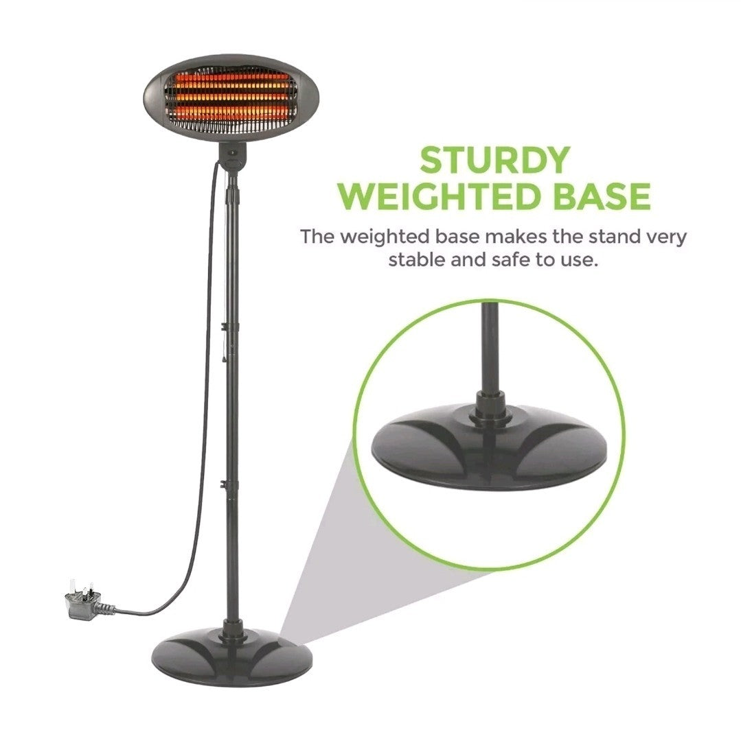2KW Electric Patio Heater Free Standing Quartz Warmer Garden Outdoor Waterproof