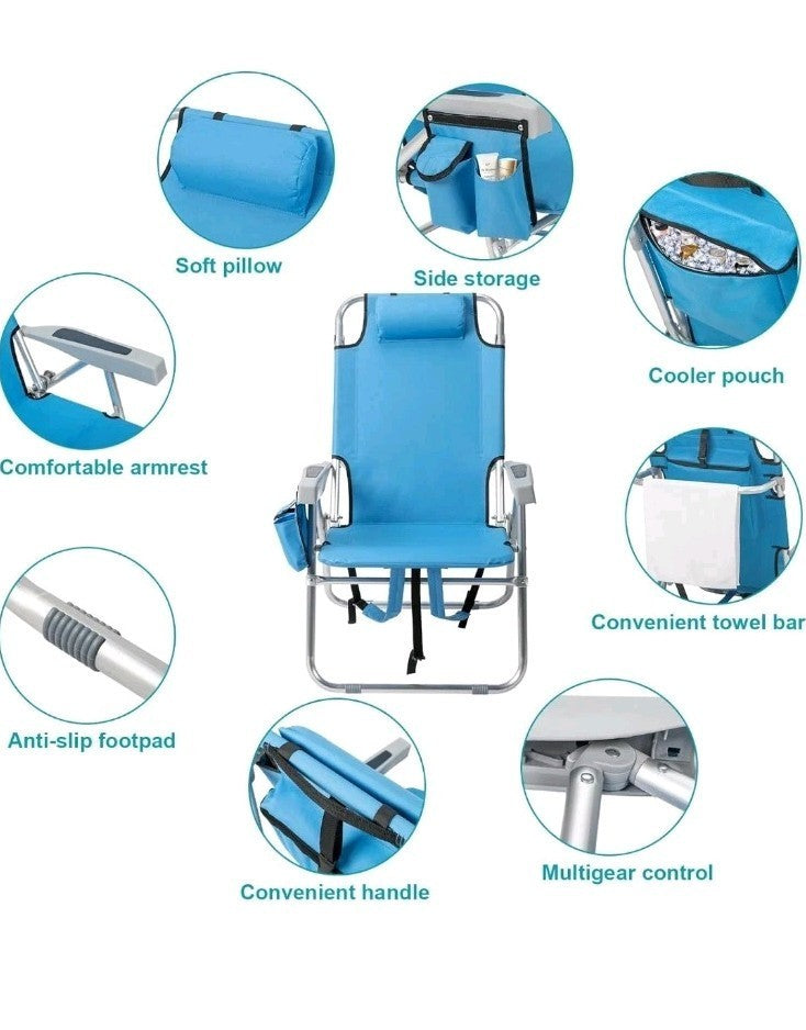  Large Beach Chair Portable with Backpack Straps/Cupholder/Towel Holder/Storage
