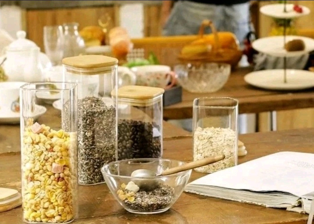 LIBWYS 12x Square Glass Food Storage Jars with Bamboo Lids Airtight Canisters 