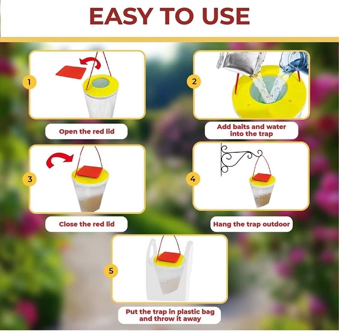 Red Top Fly Trap Bag Catcher 20,000 Flies Insects Pest Control Killer Bait UK.
