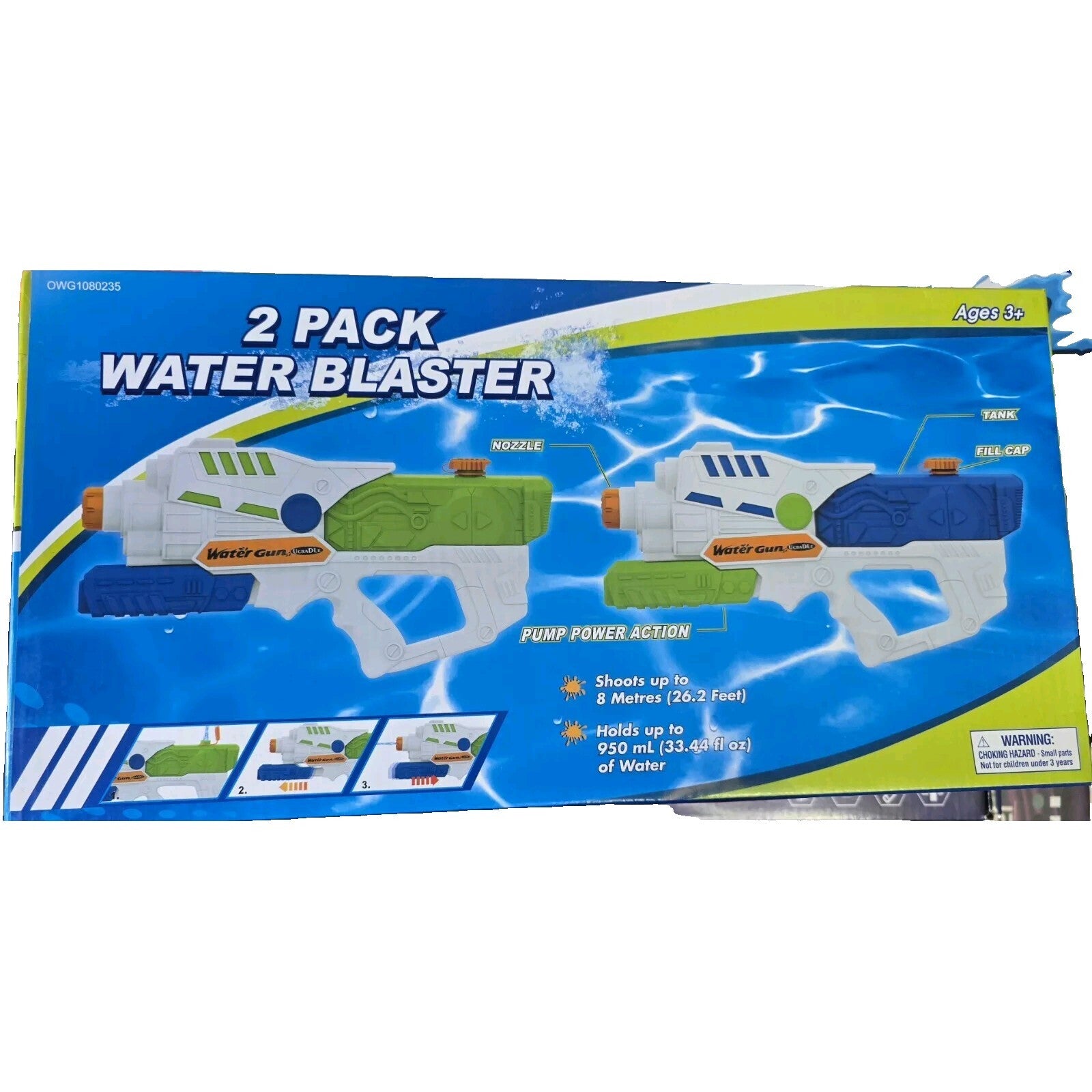 2x Water Blaster Guns 950ML-Powerful Soaker Blaster Toy for Kids & Adults Summer