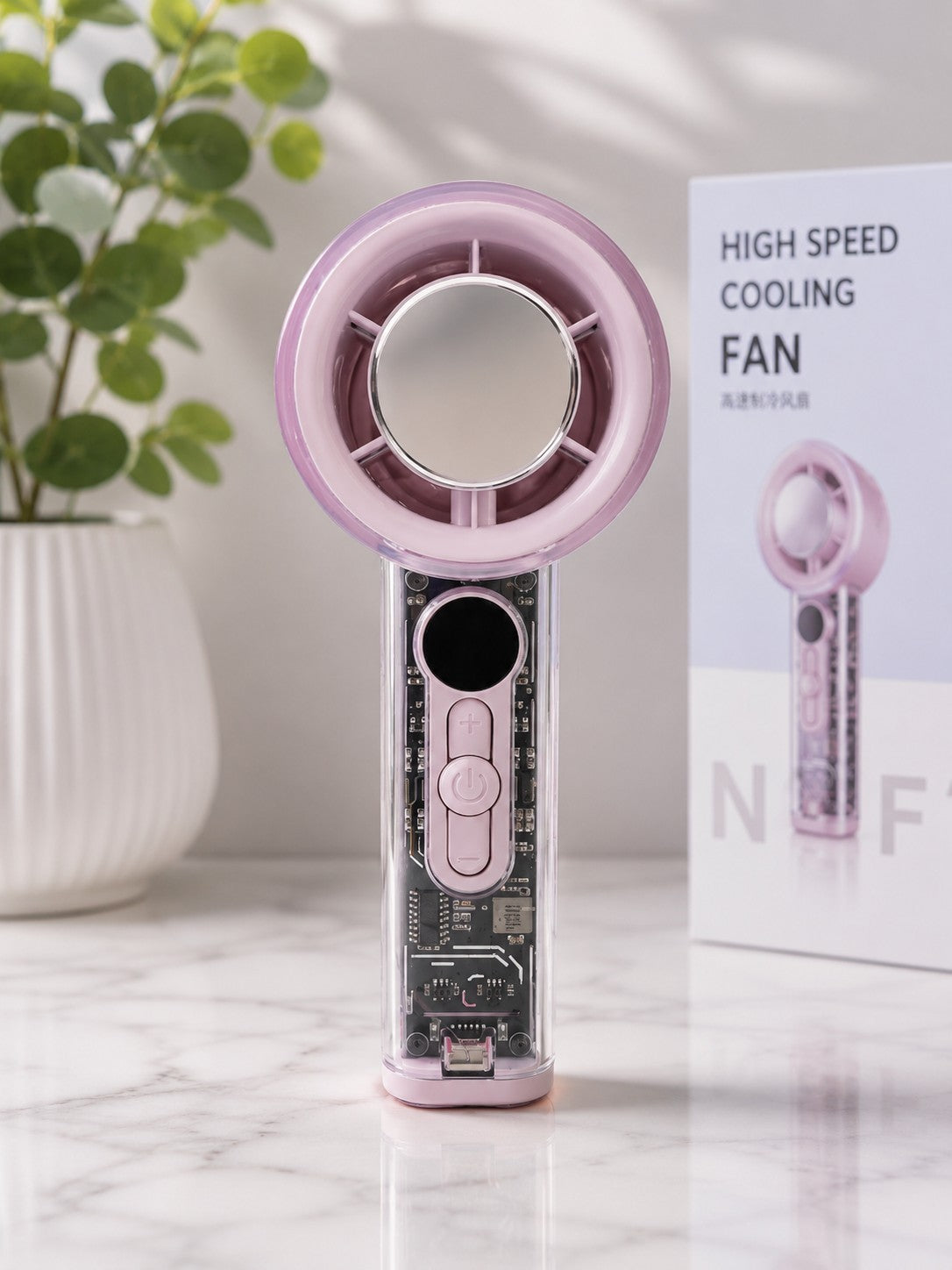 Portable Mini Turbo Ice Cooling Fan X05 USB Rechargeable Handheld Desk Fan Pink