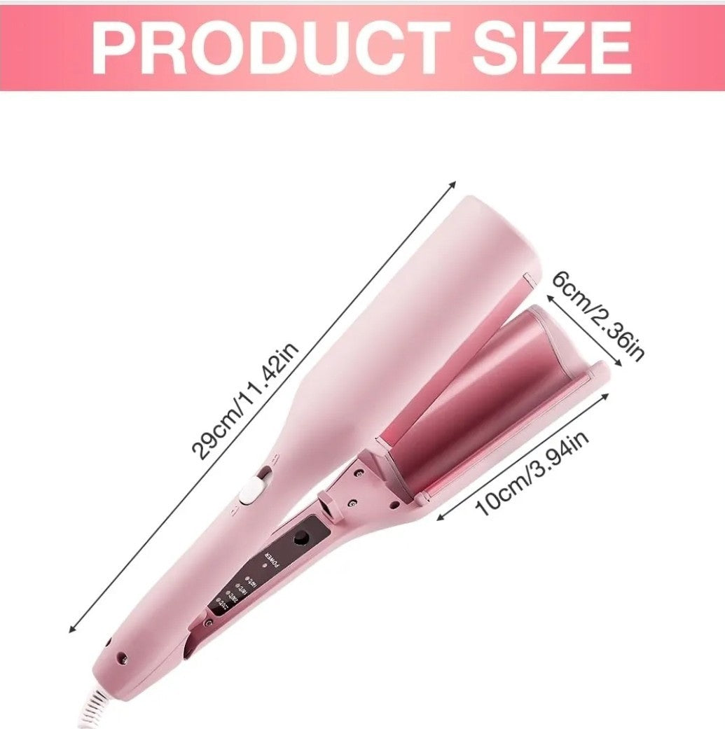Big French Wave Hair Curler 32mm V-Shaped Waver Iron with 4 Heat Settings – Pink