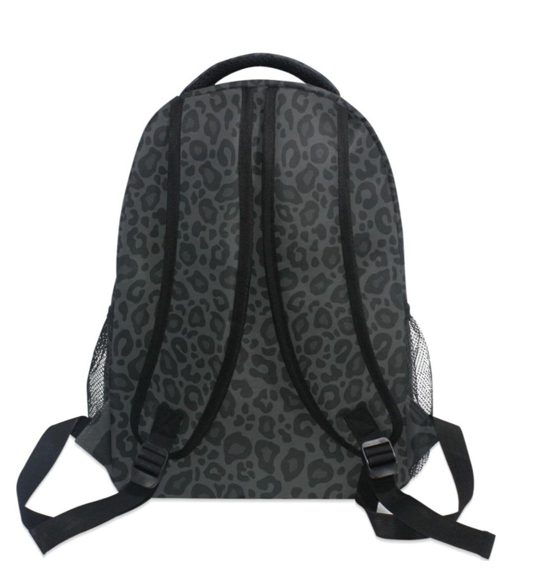 Black Leopard Print Backpack School bag Daypack Travel Hiking...