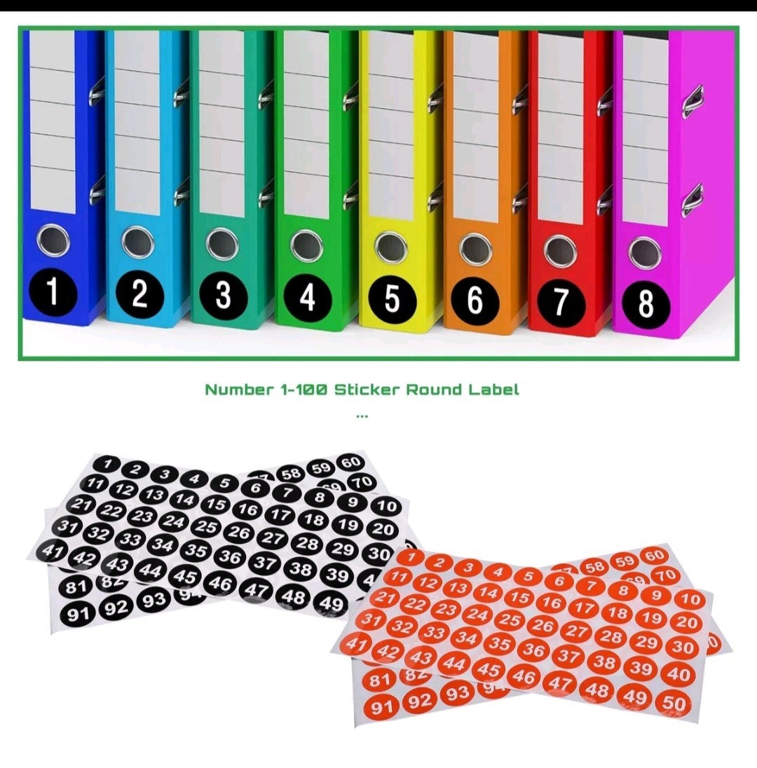 5 Sheets 1 to 100 Number Stickers Vinyl Consecutive Self-Adhesive Decal Tags
