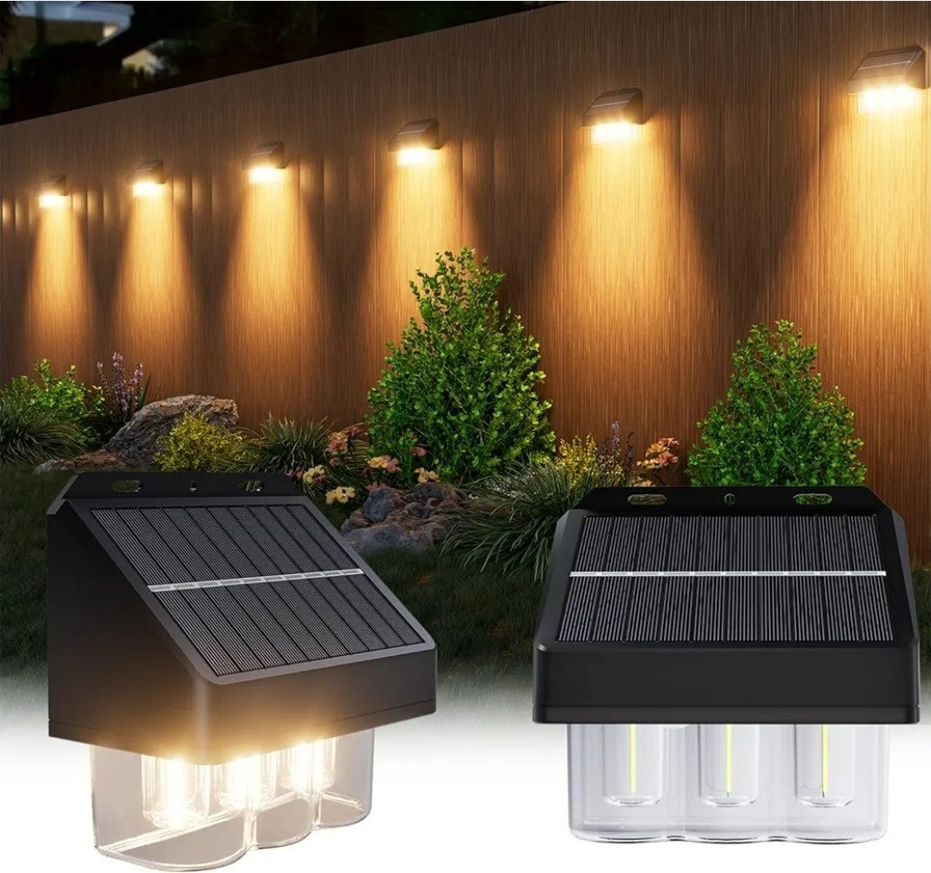 2 Pack Solar Fence Lights Outdoor, Wall Lights for Garden,Patio, IP67, 3 Bulbs