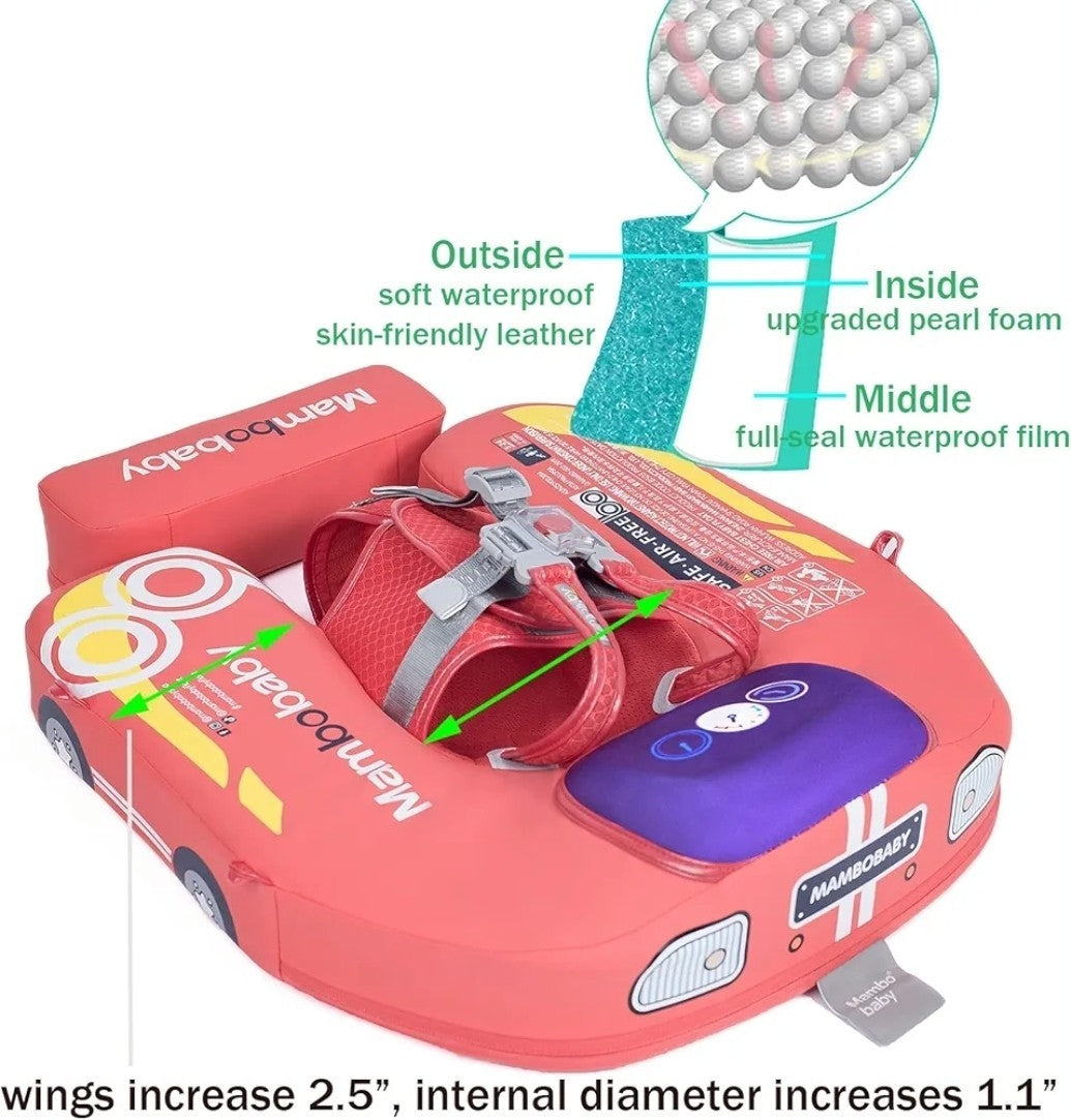 Mambobaby Car Design Baby Float with Canopy, Tail–Pink Non-Inflatable 3-24 Month