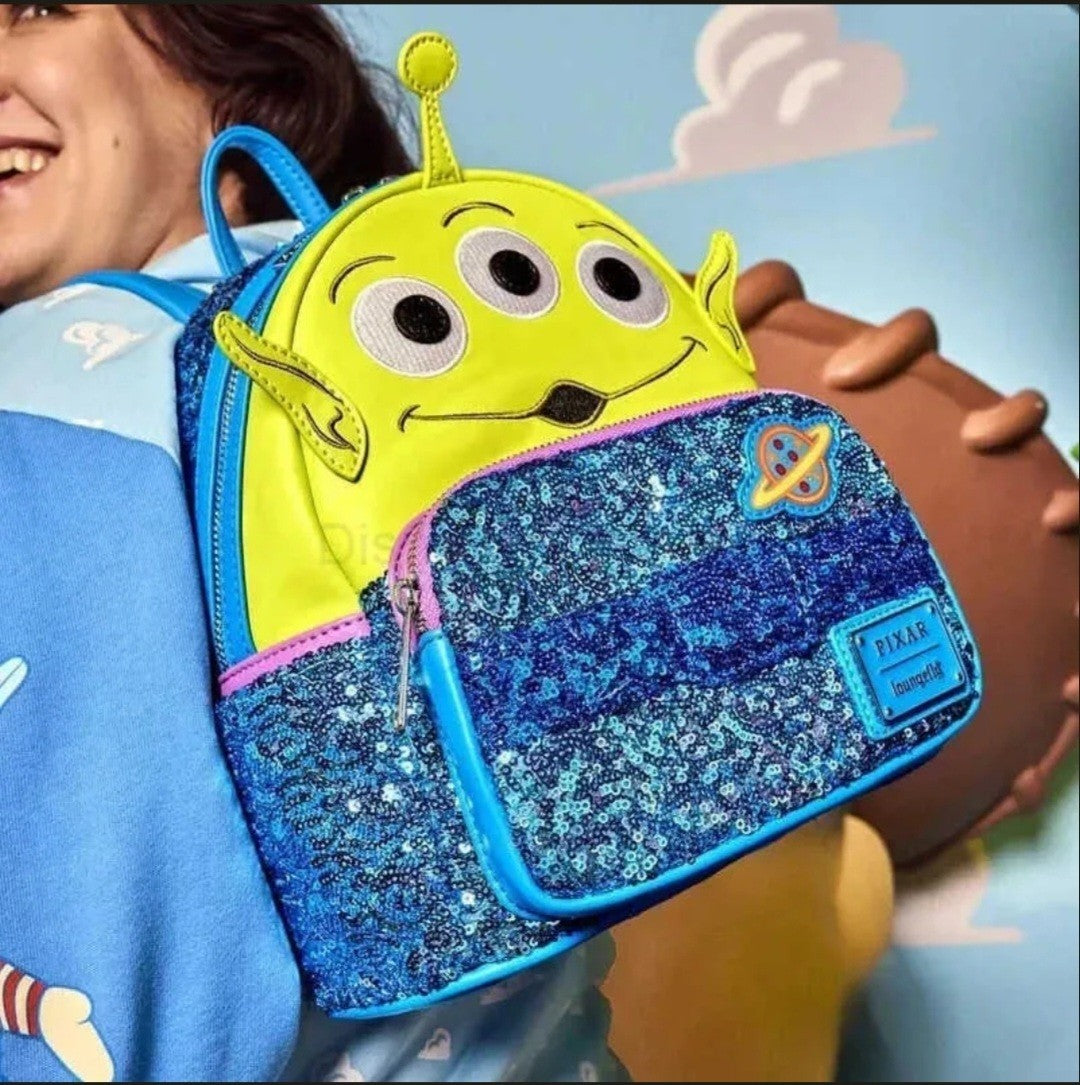 Brand New Loungefly Disney Pixar Toy Story Alien Sequin Cosplay Mini Backpack