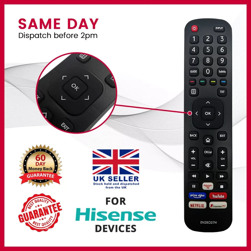 NEW Hisense TV Remote EN2BC27 Replacement for Hisense LED TV with NETFLIX YouTub