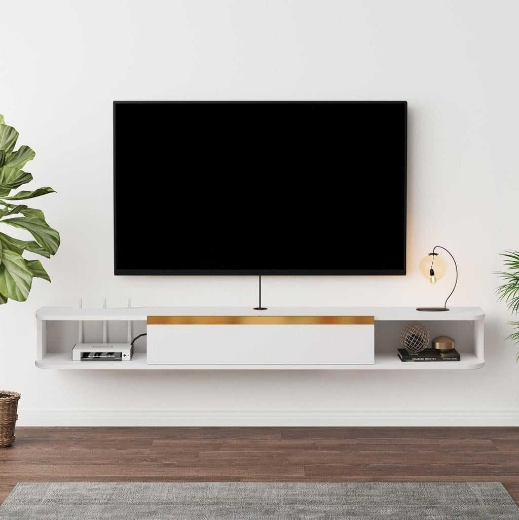 Pmnianhua Floating TV Stand, Wall Mounted Entertainment Center TV Console 150cm