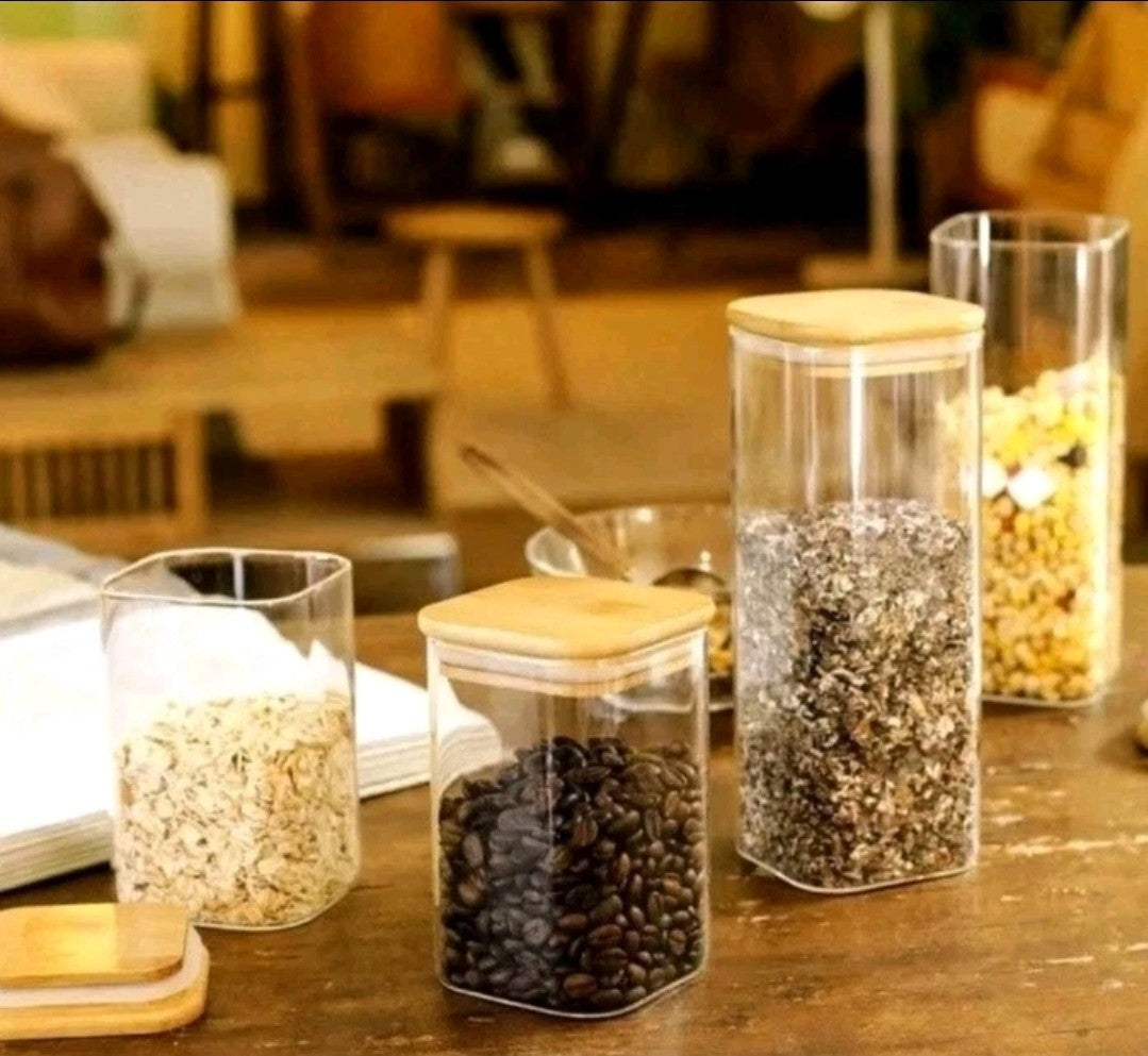 LIBWYS 12x Square Glass Food Storage Jars with Bamboo Lids Airtight Canisters 