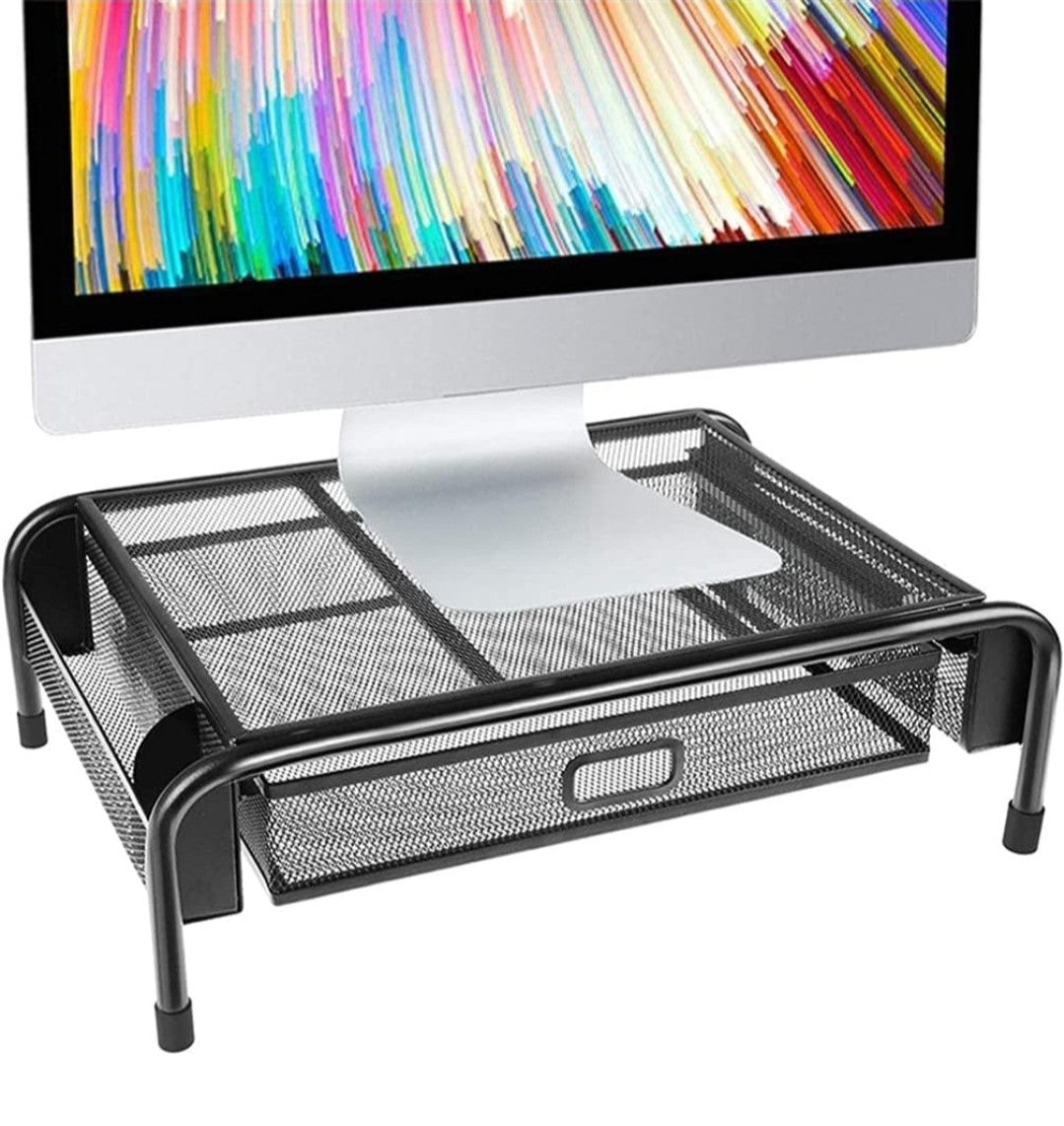 Mesh Metal Monitor Stand, Laptop, Printer with Drawer & Pen Holders |Vertical