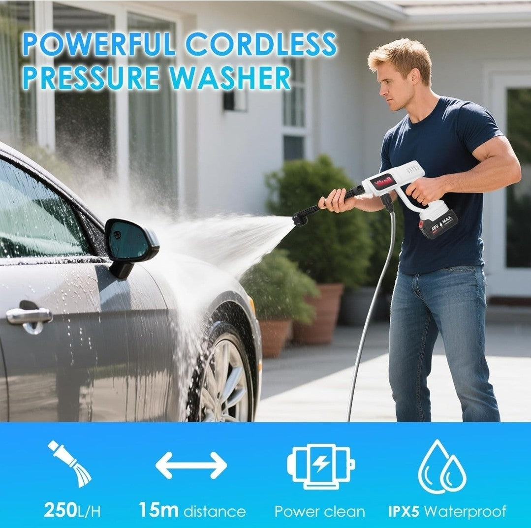 96V Cordless Pressure Washer Portable High Power Jet Wash Cleaner Kit X2 Battery