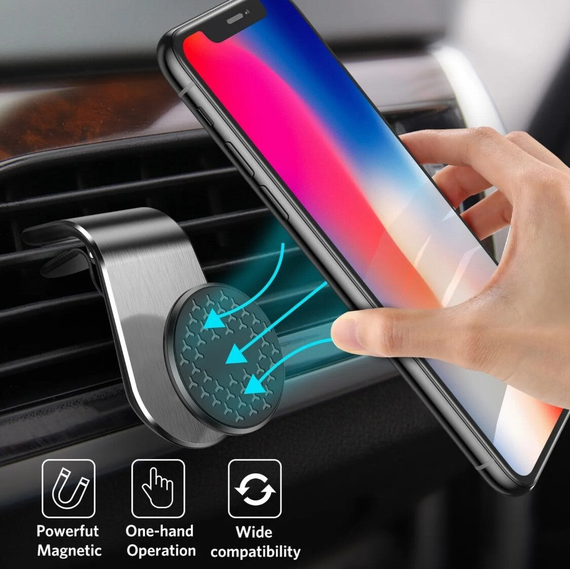 Car Air Vent Mobile Phone Mount Holder Stand Metal Magnetic, Strong Mini Size 