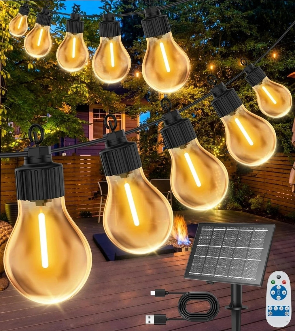 50ft solar & Usb Power outdoor garden Festoon String Light Waterproof 20 Bulbs