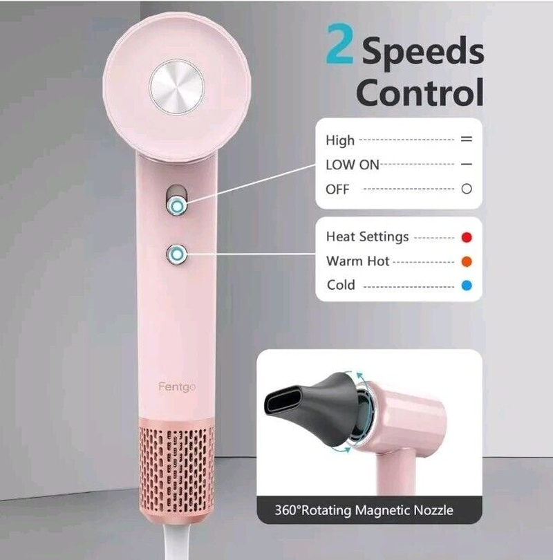 Professional Fentgo High Speed Hair Dryer with Diffuser,Ion Blow Dryer Brushless