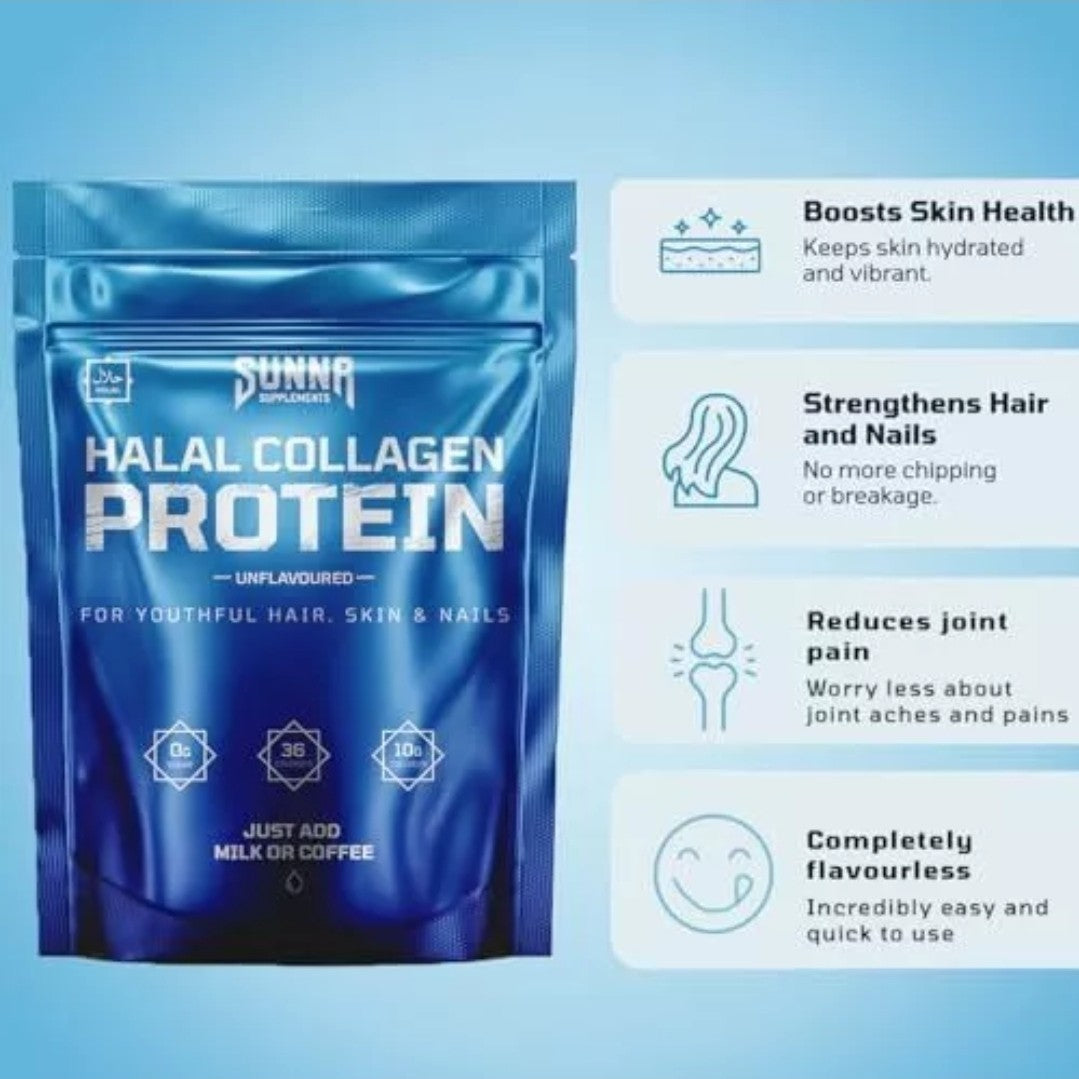 Sunna Supplements Halal Bovine Collagen Protein Powder for Hair, Skin, Nails