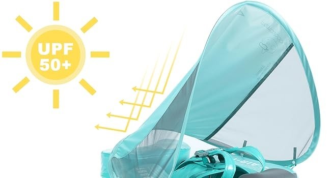 Mambobaby Car Design Baby Float with Canopy & Tail – Blue Non-Inflatable 3-24 Mo