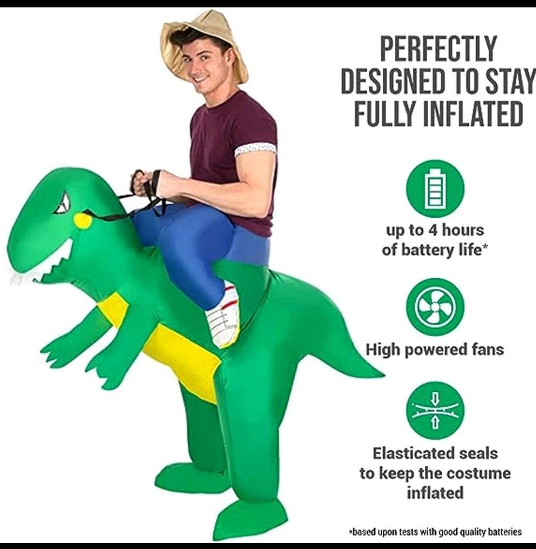 Inflatable Green Dinosaur Rider Costume Suit Fan Costume Dress Party Funny Adult