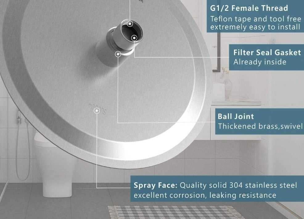 “8 Inch High Pressure Rain Shower Head – Stainless Steel Round Brushed Nickel