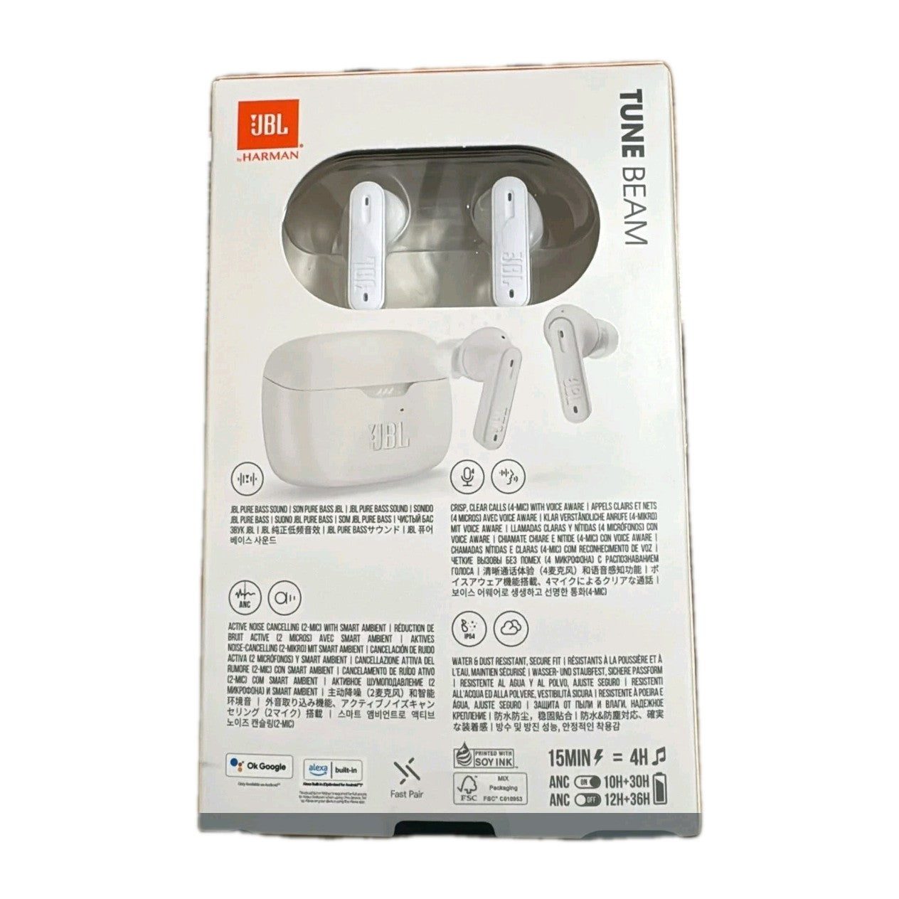 Genuine JBL  Tune Beam Pure Bass Wireless Bluetooth Earbuds,Earphones White New 