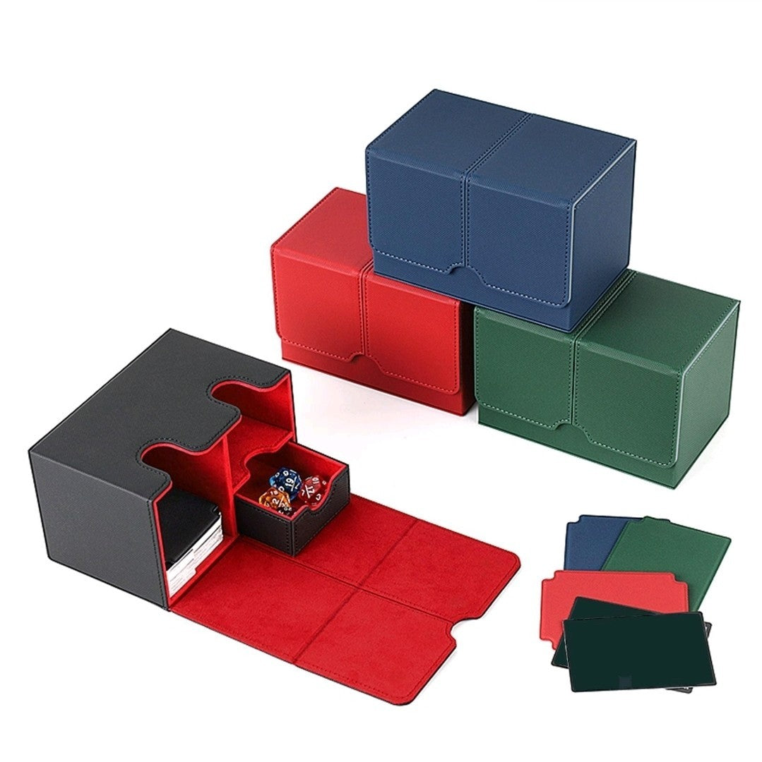 Card Deck Box Gaming Card Holder Premium PU Leather Sports Double Size In Blue 