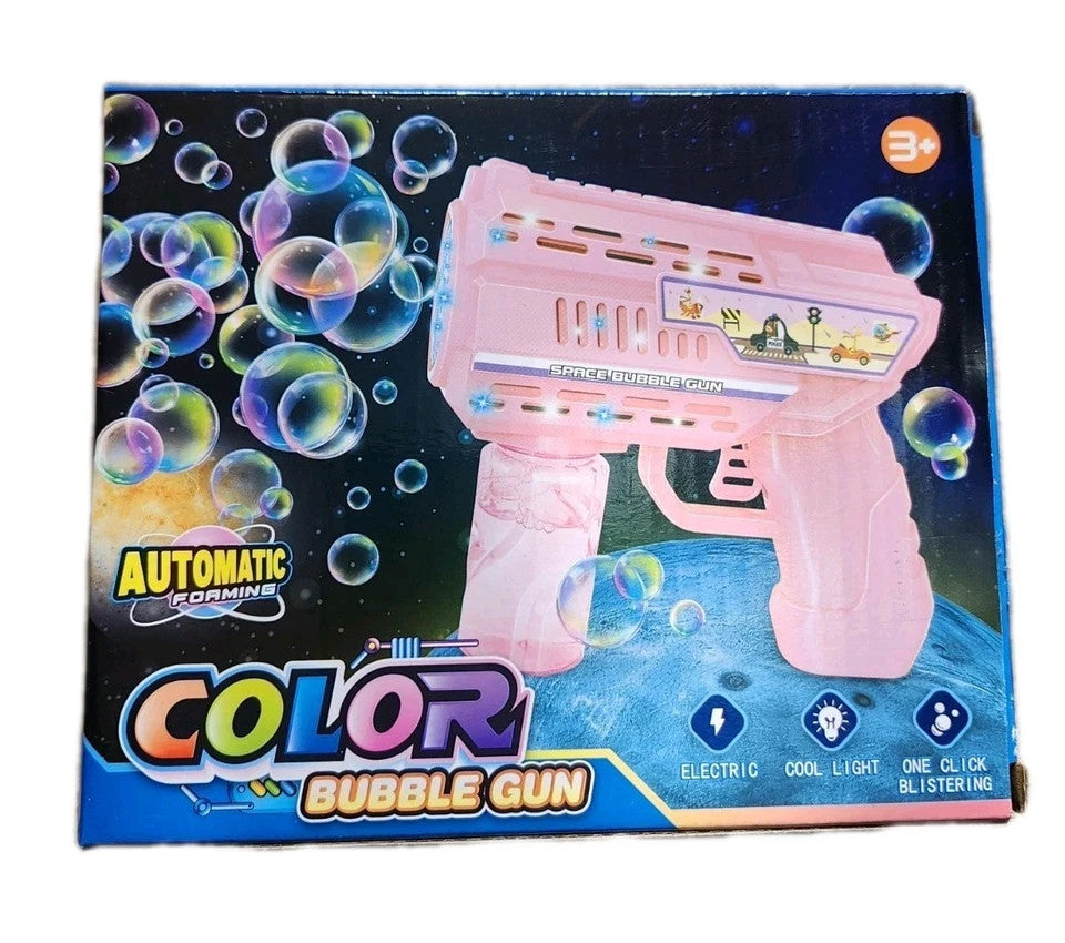 New Automatic Colour Fun Bubble Gun with 1 bottles of bubble solution Blue-Pink