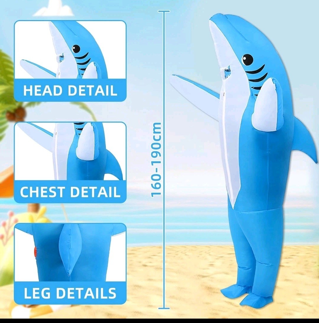 Inflatable Costume Adult shark costume- Funny Dress Party  Blue 