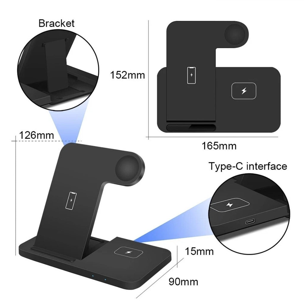 3 In 1 Fast Wireless Charger Dock Stand For Apple iPhone, Apple Watch, AirPods.