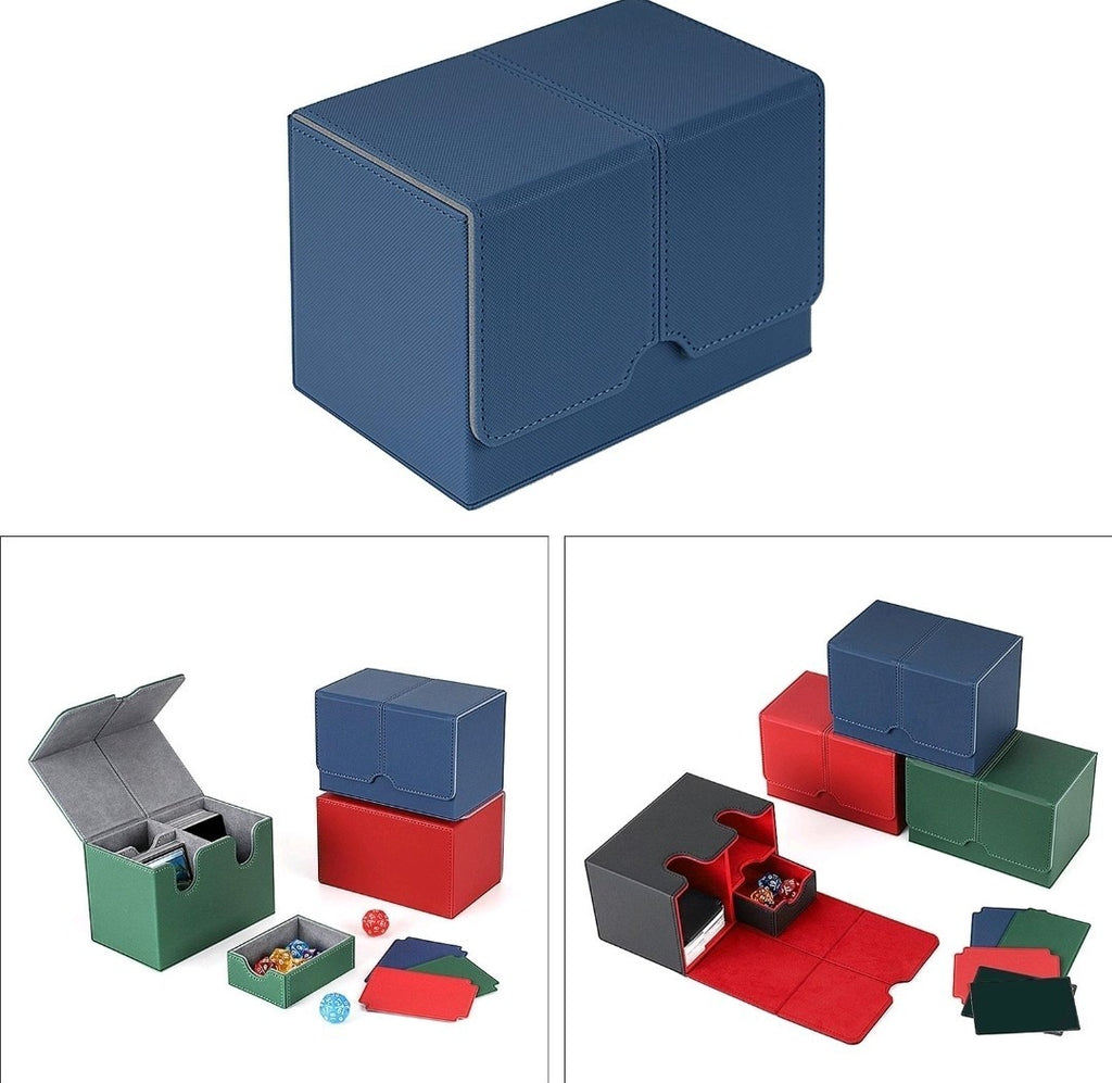 Card Deck Box Gaming Card Holder Premium PU Leather Sports Double Size In Blue 