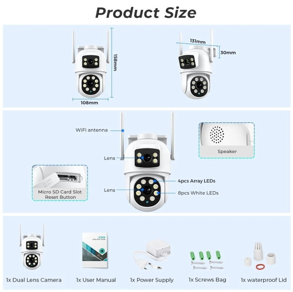 Wireless 8MP 4K IP Camera WIFI Outdoor CCTV HD PTZ Smart  Security IR Camera 