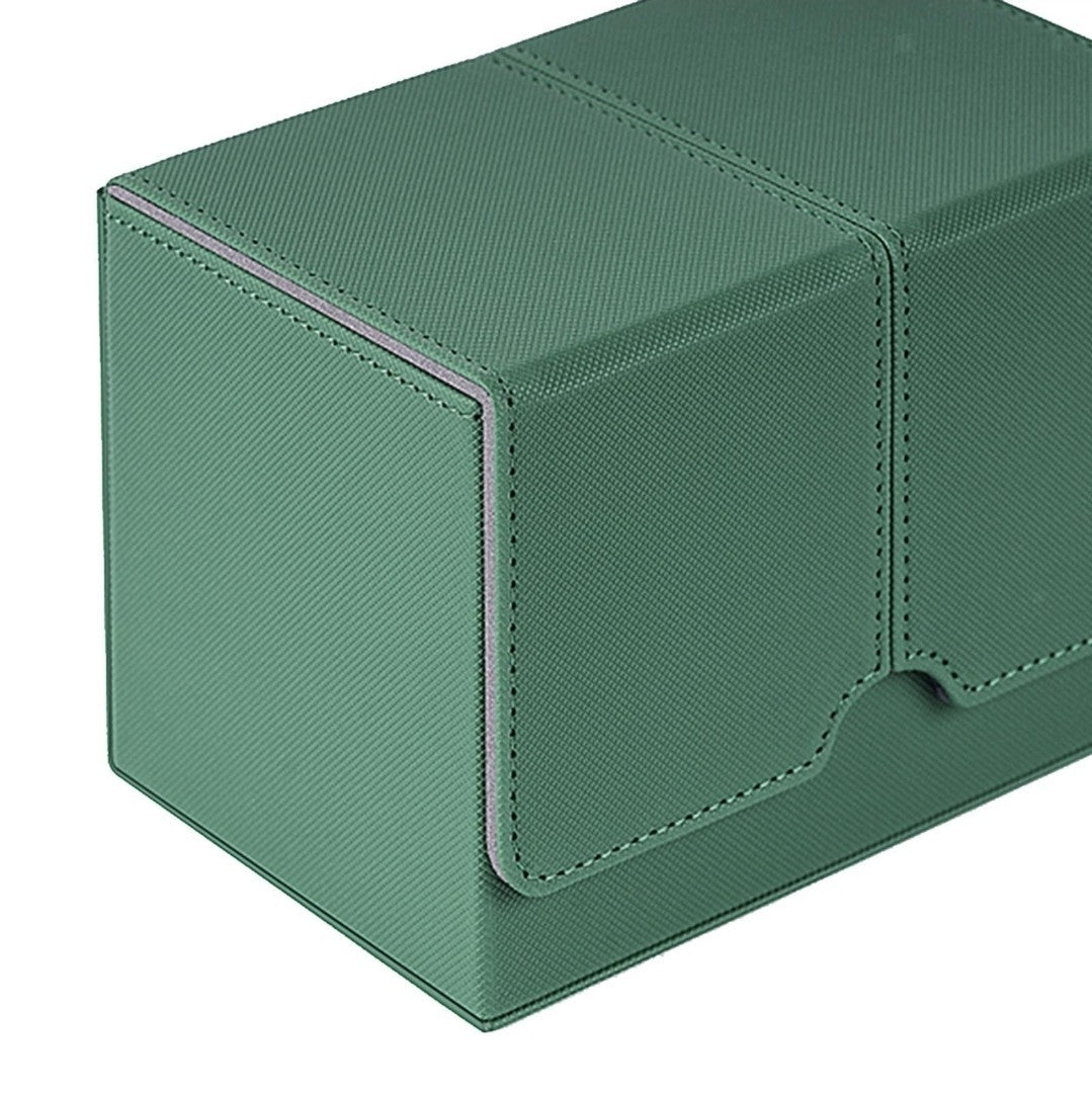 Card Deck Box Gaming Card Holder Premium PU Leather Sports Double Size Green 