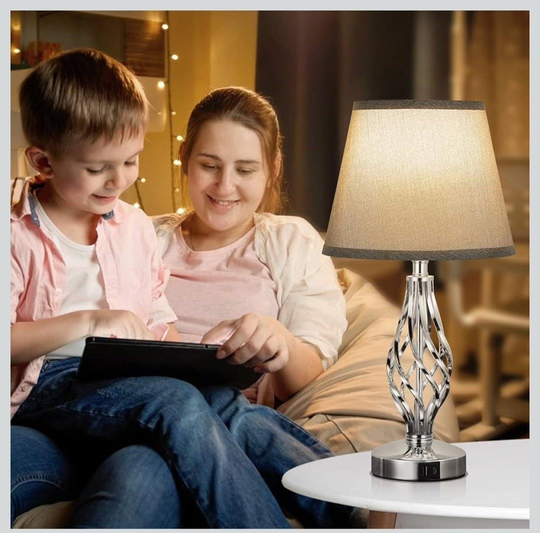 AOOSHINE Touch Table BedsideLamps Set of 2,USB-C USB-A Ports,3 Way Dimmable GREY