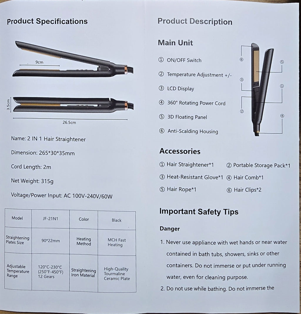 Professional 2-in-1 Flat Hair Straightener and Curler for All Women Hairstyle 