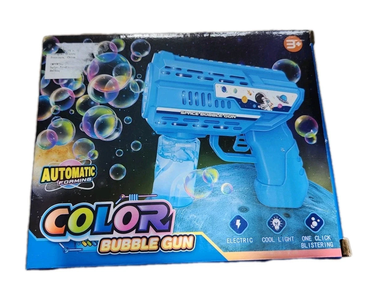 New Automatic Colour Fun Bubble Gun with 1 bottles of bubble solution Blue-Pink