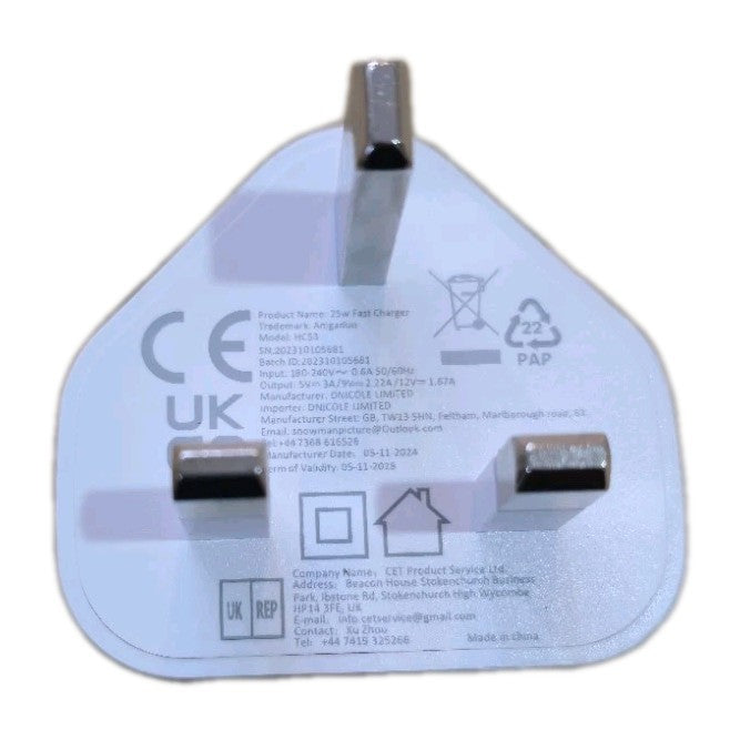 25W Super Fast Charger Adapter Plug & Type-C Cable For Samsung & Apple Models UK