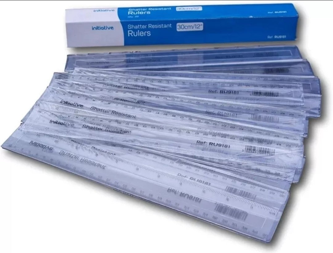Pack of 20 Rulers shatter resistant clear plastic rulers 30cm (12 Inch)