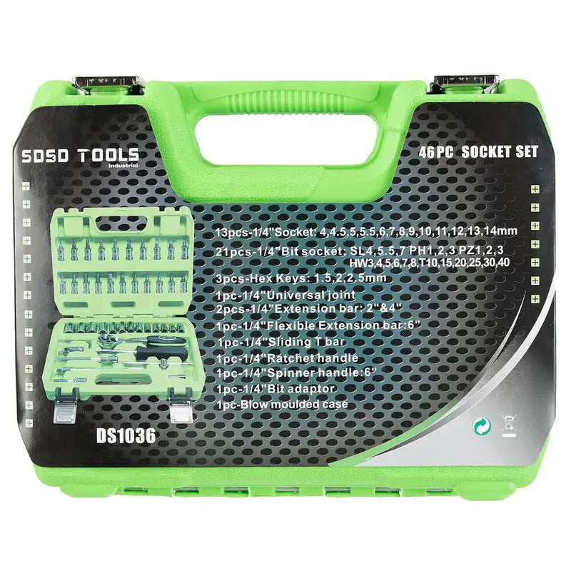 DSD TOOLS 46pc 1/4" Drive Metric Socket & Bit Set DS1036 Ratchet Wrench Screwdriver kit