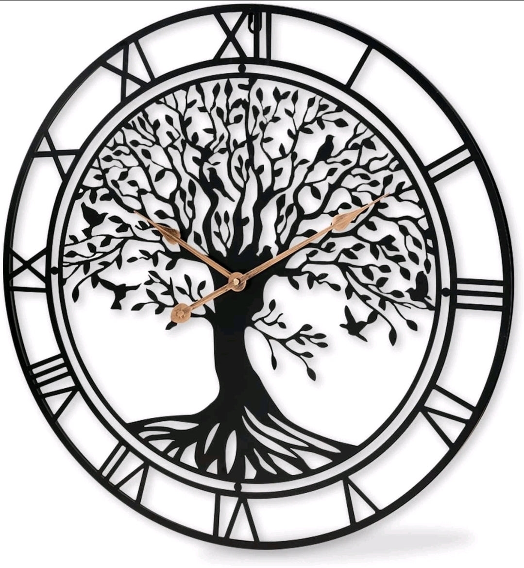 Tree of Life Wall Clock 24" – Metal Art Deco Silent Quartz Clock for Home Decor