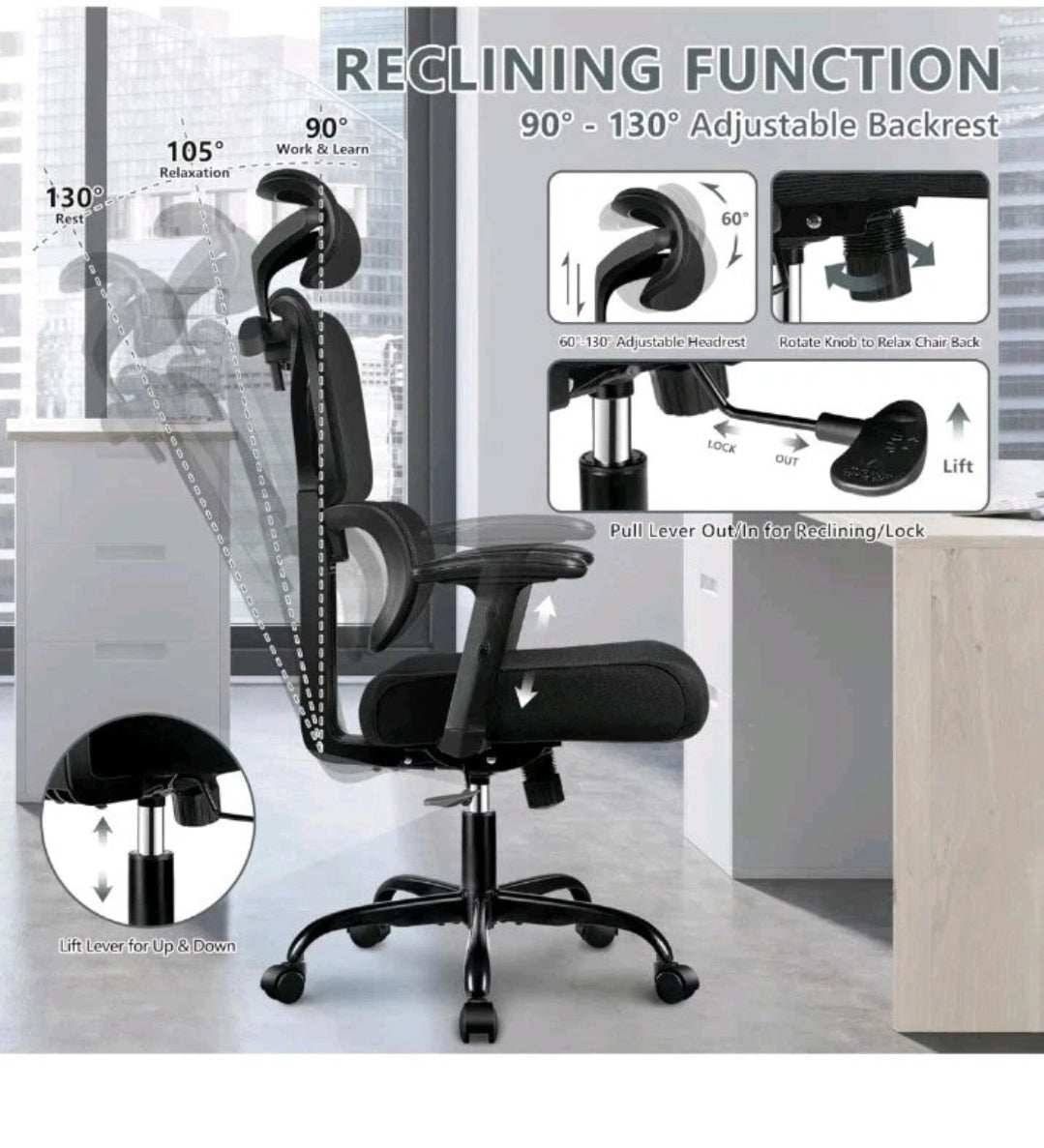 Ergonomic Office Chair- High Back Gaming Recliner with Lumbar Support 3D Armrest