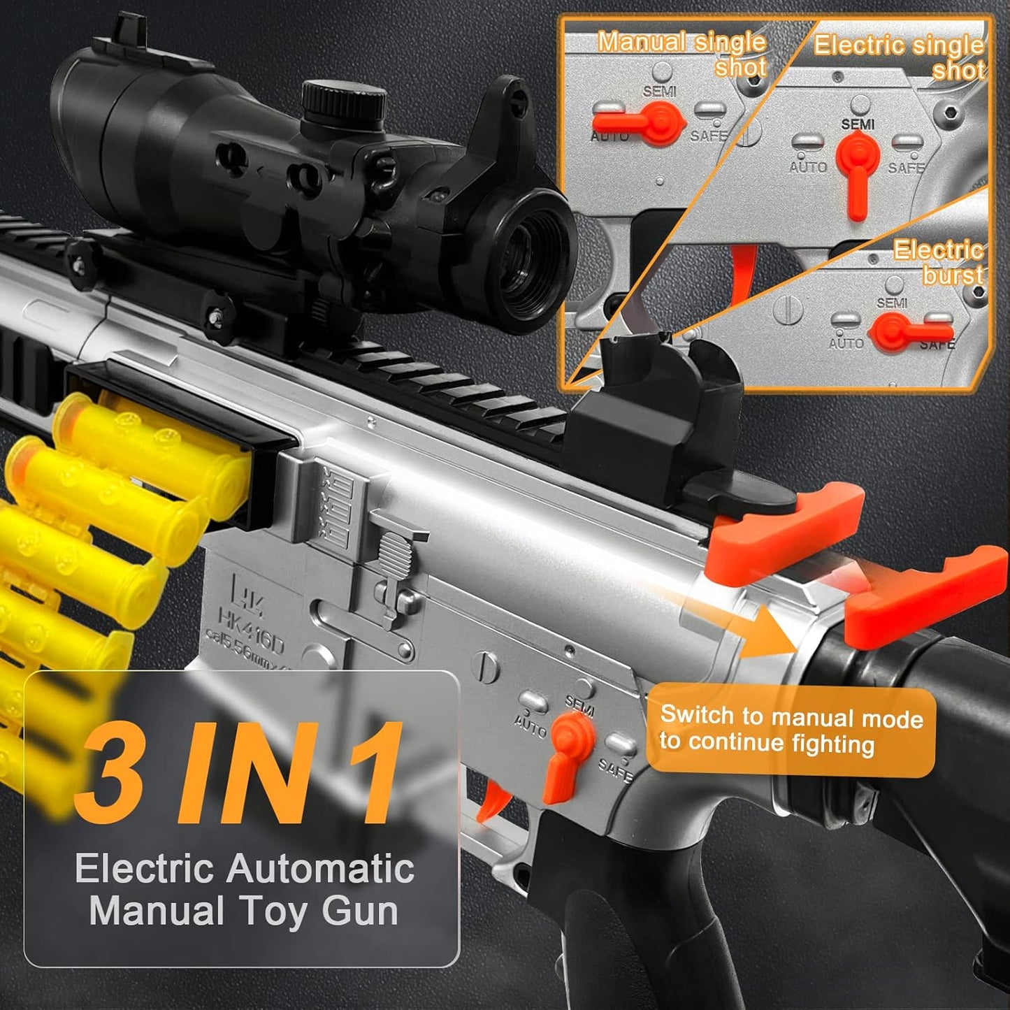 M416 Automatic Toy Guns with Soft Bullet,Kids Shooting Game with Scope, Age 6-12