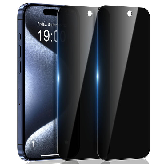 Privacy glass screen protector for Apple iPhone 16, 15, 14,