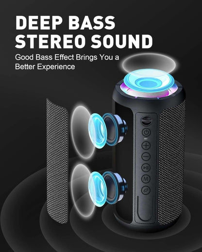 Portable Bluetooth Speaker 10W Loud Bass IPX7 Waterproof 30H Playtime LED Light