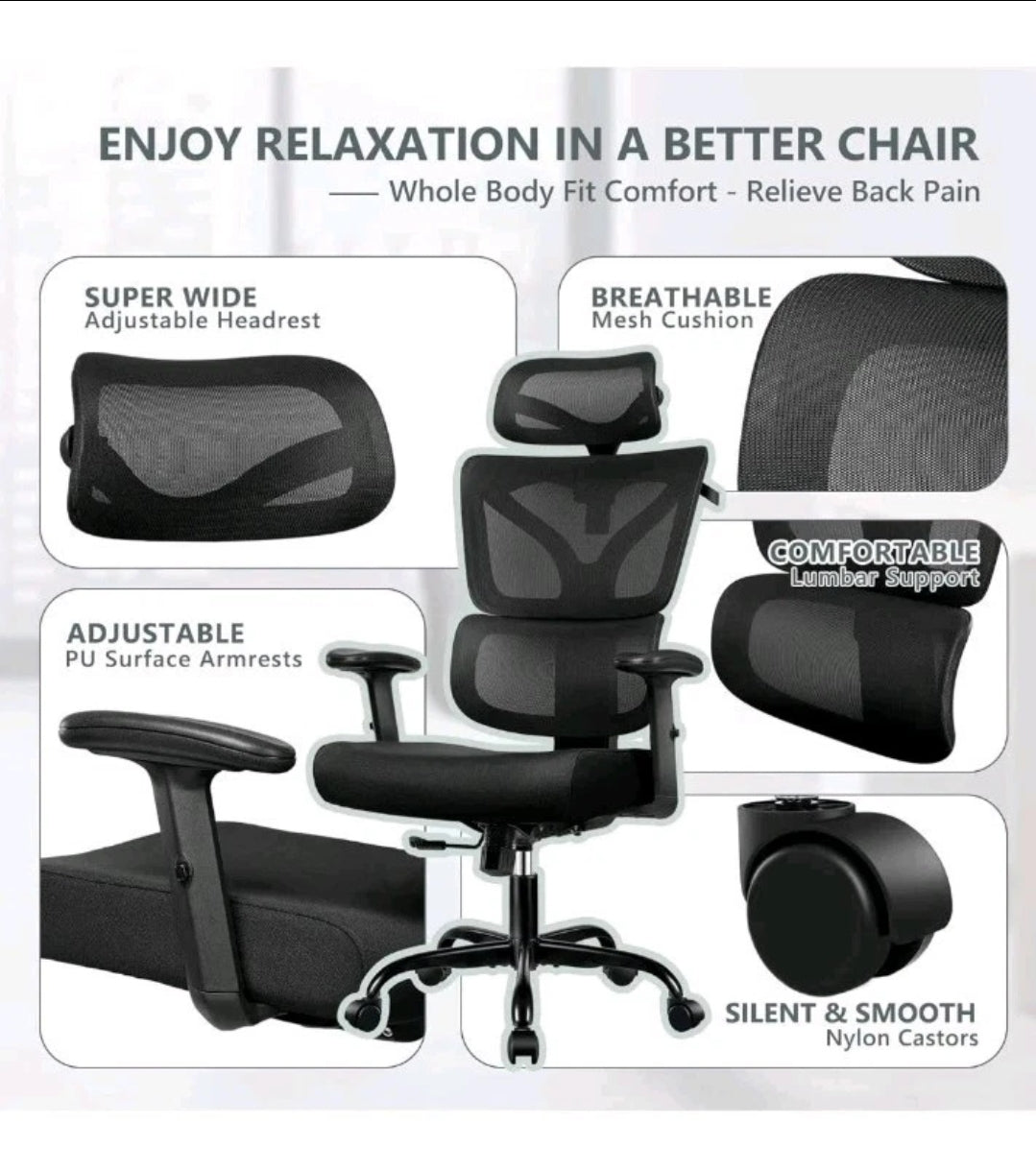Ergonomic Office Chair- High Back Gaming Recliner with Lumbar Support 3D Armrest