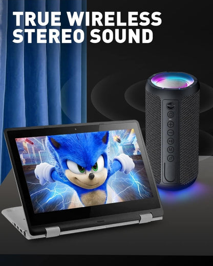 Portable Bluetooth Speaker 10W Loud Bass IPX7 Waterproof 30H Playtime LED Light